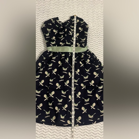 Anthropologie Porridge Navy Blue/green With Pockets Sing Sweetly Bird Dress Sz 0 - Picture 12 of 12